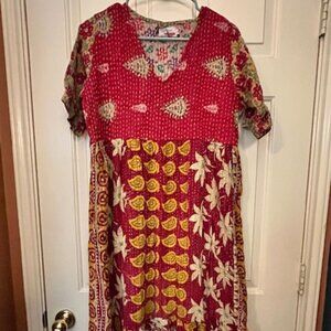 KANTHA! ** Handmade cotton dress -- Beautiful stitching. L/XL
